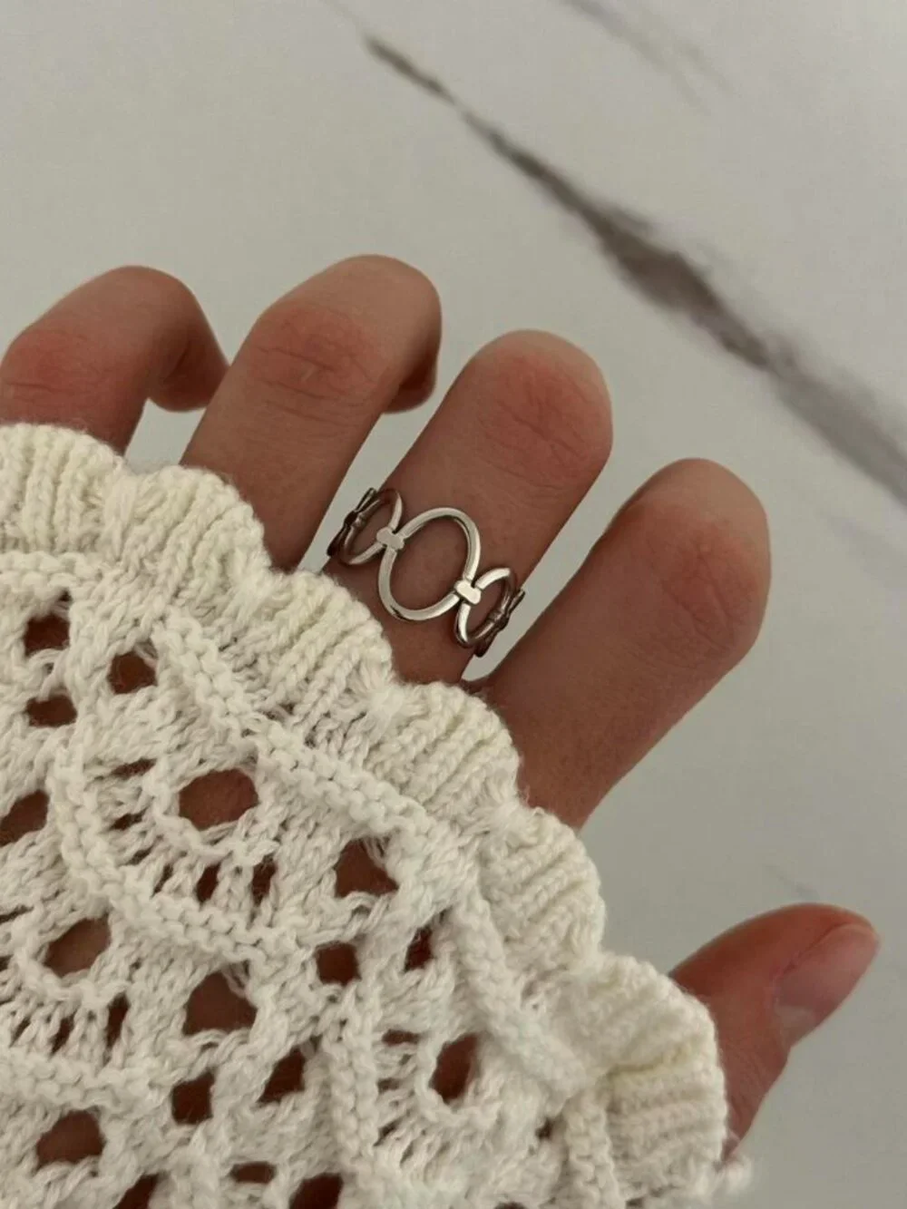 Sku0599 Vintage Silver Women Minimalist Adjustable Ring Stainless steel+gift bag